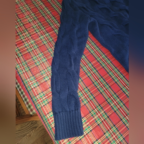 Ralph Lauren Polo Cable Knit Sweater Red Pony Navy Medium Preppy Like New - Picture 11 of 14